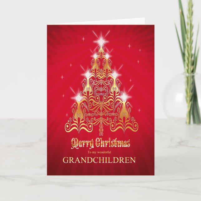 Großkinder, Weihnachtsbaumkarte Feiertagskarte (Vorderseite)