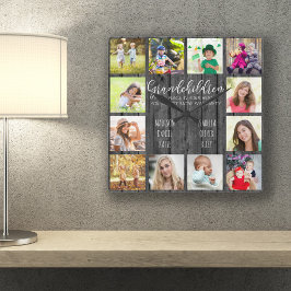 Großkinder zitieren 12 Foto Graues Holz Quadratische Wanduhr