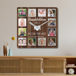 Großkinder zitieren 12 Fotocollage Palettenholz Quadratische Wanduhr