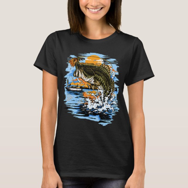 Großmäuliger Bass springt nach dem Köder T-Shirt (Vorderseite)