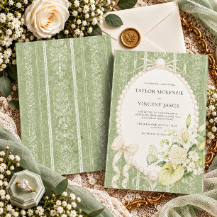 Großmillennial Sage Grün Florale Elegante Hochzeit Einladung