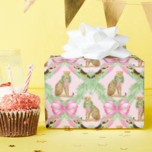 Großmillennial-Weihnachts-Leoparden-Monogramm Geschenkpapier