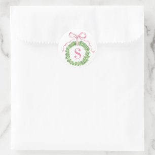 Großmillennial-Weihnachtskranz-Monogramm Runder Aufkleber