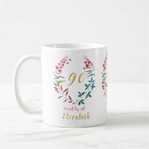 Großmutter 90. Geburtstagsfloral Name hinzufügen Kaffeetasse