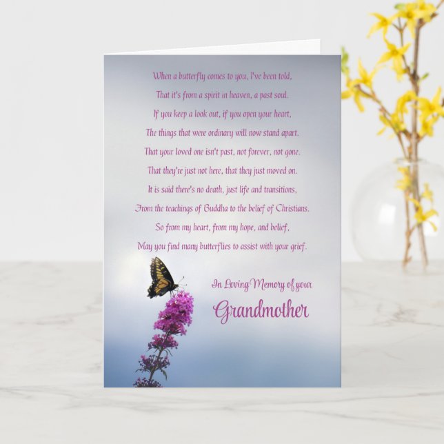 Großmutter Beileid Spirituelle Butterfly Karte (Gelbe Blume)