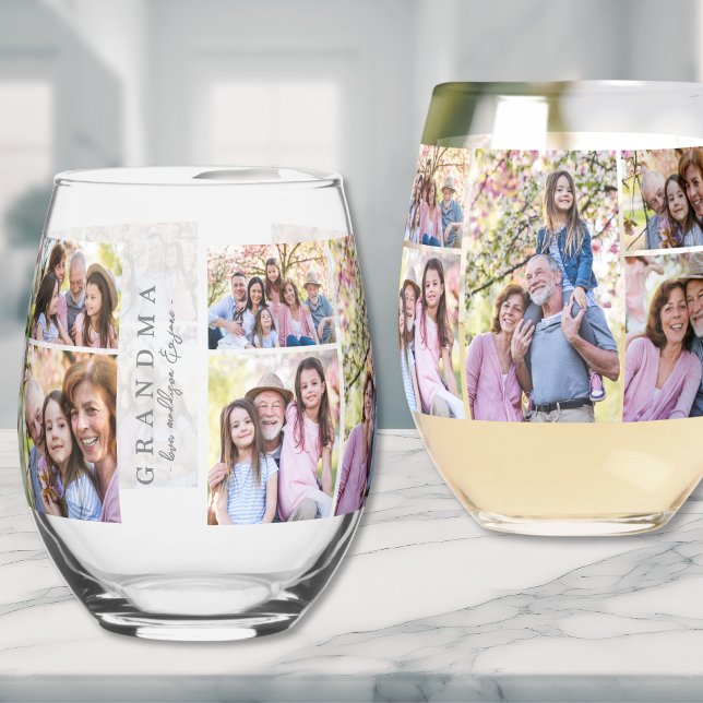 Großmutter Best Oma Foto Weinglas Ohne Stiel (Grandmother Best Grandma Photo Stemless Wine Glass)