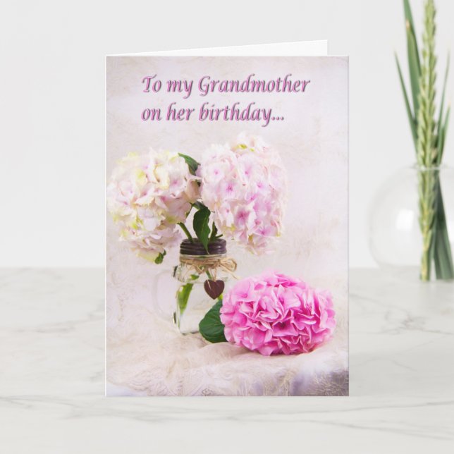 Großmutter Birthday Pink Hydrangeas Card Karte (Vorderseite)