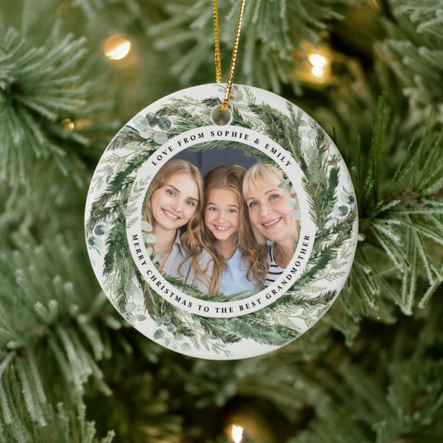 Großmutter Blattwerk Foto Weihnachten Keramik Ornament (Baum)