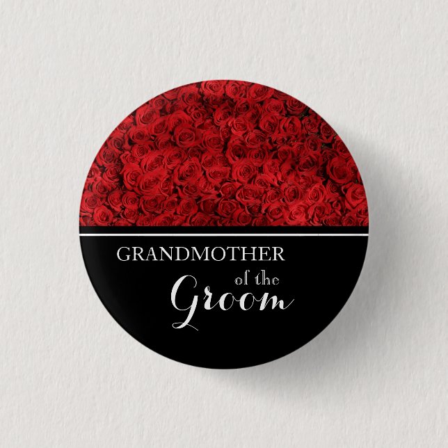 Großmutter der Bräutigam-Hochzeits-Roten Rosen Button (Vorderseite)