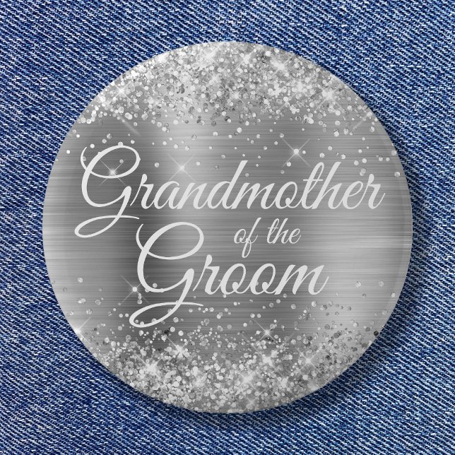 Großmutter der Groom Glittery Silberfolie Button (Grandmother of the Groom Glittery Silver Foil Button)