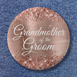Großmutter des Bräutigams Glitzernde Rosen-Goldfol Button