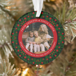 Großmutter Eleganter Kranz Foto Weihnachten Ornament