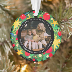 Großmutter Eleganter Kranz Foto Weihnachten Ornament