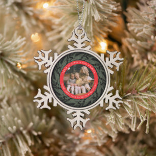 Großmutter Eleganter Kranz Foto Weihnachten Schneeflocken Zinn-Ornament