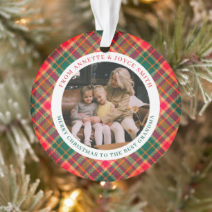 Großmutter Elegantes Tartan-Karo Foto Weihnachten Ornament