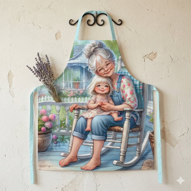 Großmutter Enkelin Veranda Umarmung Schürze (Grandmother Granddaughter Porch Embrace Apron)