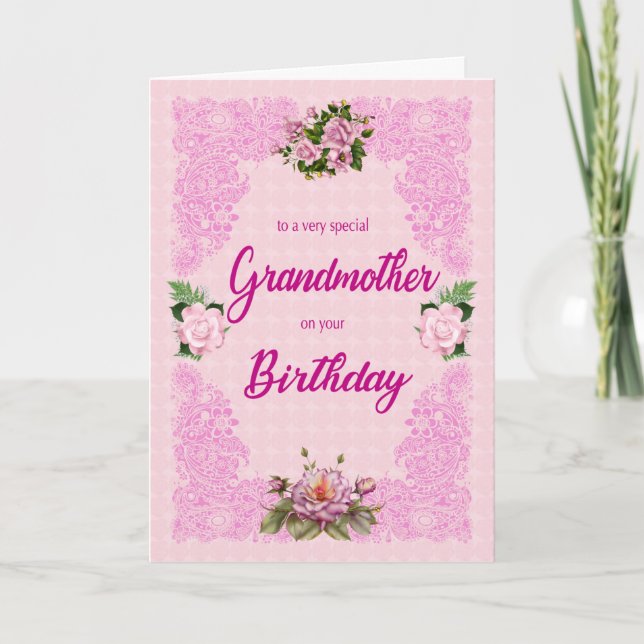 Großmutter Geburtstag mit rosa Rosen Karte (Vorderseite)