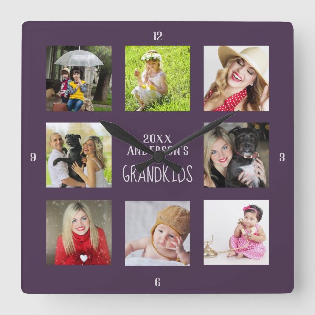 Großmutter Großvater FOTO Collage Geschenk Quadratische Wanduhr (Vorderseite)