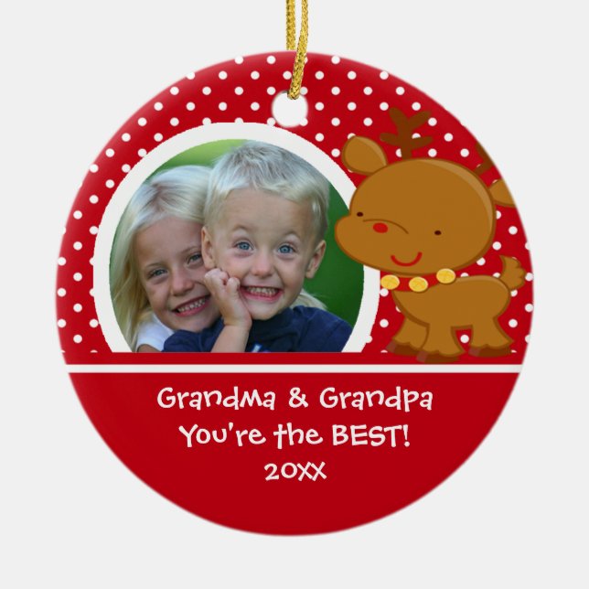 Großmutter-Großvater-Foto-Ren-Weihnachtsverzierung Keramikornament (Vorne)