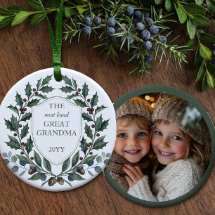 Großmutter Holly Crest Weihnachtsfoto Keramik Ornament