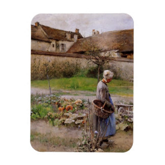 Großmutter in ihrem Garten im Oktober Magnet