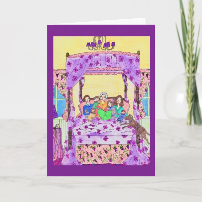 Großmutter liest zu den Kindern, Hundgruß-Karte Karte (Vorderseite)