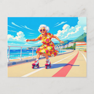 Großmutter-Rollschuh-Illustration Feiertagspostkarte