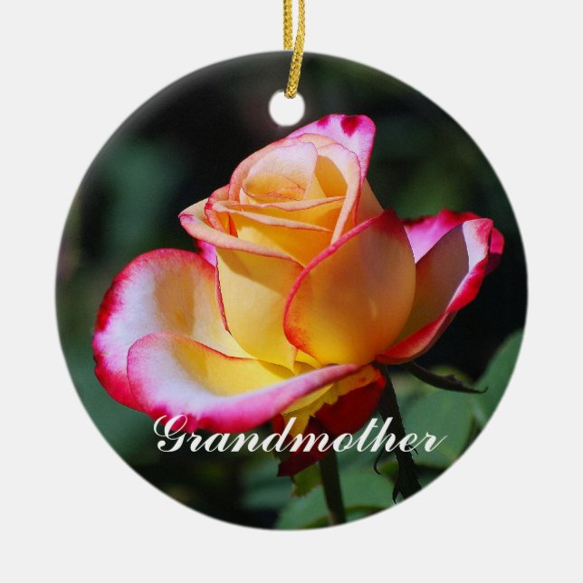 Großmutter-rote und gelb und rosa Rosen-Verzierung Keramik Ornament (Vorne)