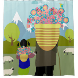 Großmutter und Enkelin, die im Graf spazieren Duschvorhang