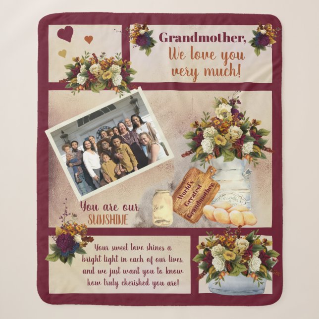 Großmutter Wir Liebe Ihr Foto fallen floral | Text Sherpadecke (Vorderseite)