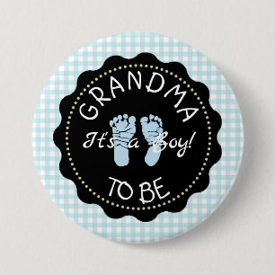 GROSSMUTTER, zum blauer Gingham-Babypartyknopf zu Button