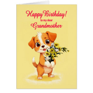 Großmutter zum Geburtstag Welpe und Blume