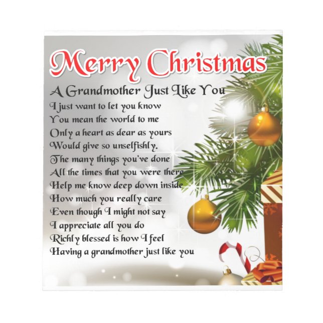 Großmuttergedicht - Weihnachtsdesign Notizblock (Vorderseite)