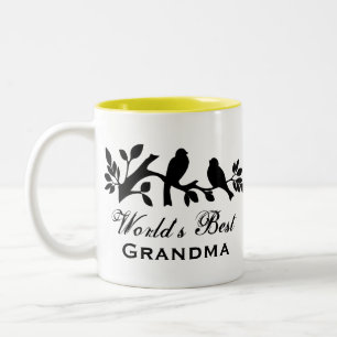 Großmutterspatzen-Silhouette-Liebevogel der Welt Zweifarbige Tasse