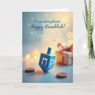 Großneffe Frohes Chanukka-Dreidel mit sanftem Glan Karte