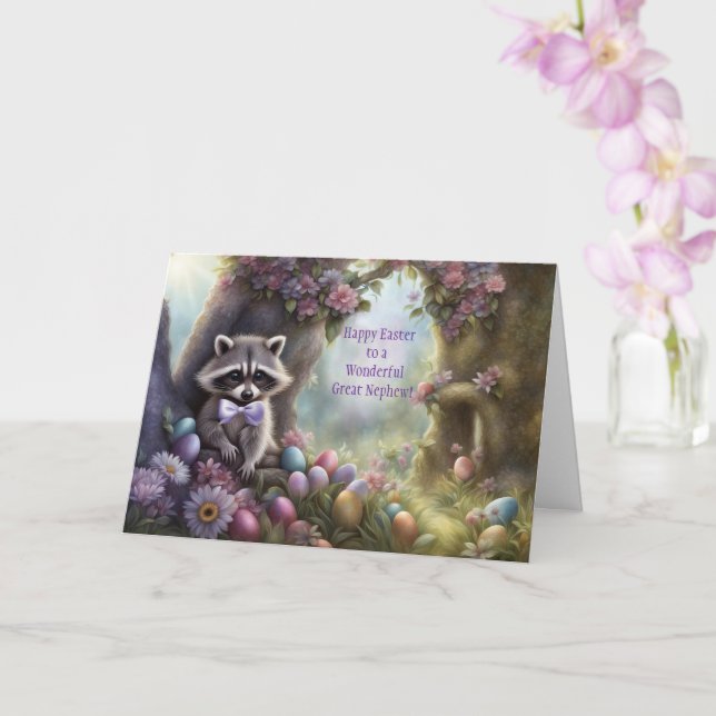 Großneffe oder Großneffe Süßer Waschbär Ostern Karte (Orchidee)