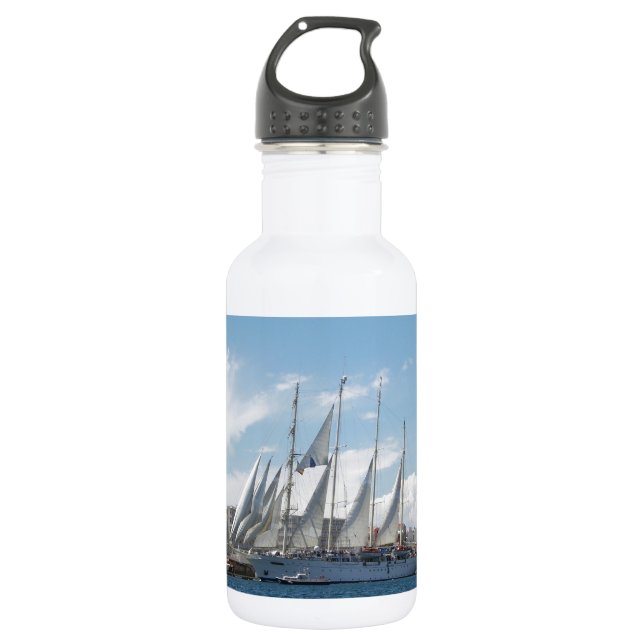 Großschiff, das aus dem Hafen ausläuft Edelstahlflasche (Vorderseite)