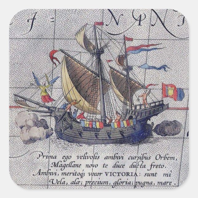 Großschiff und Karte des Pazifischen Ozeans Quadratischer Aufkleber (Vorderseite)