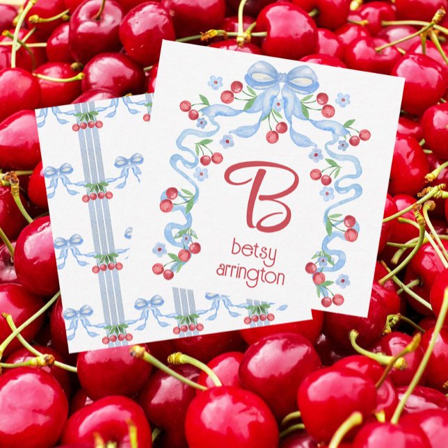 Großtausendjährige Cherry Bows Aquarellfarben Mitteilungskarte (Von Creator hochgeladen)