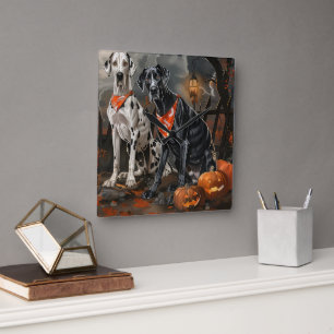 Größter Däne Halloween Gruselig Quadratische Wanduhr