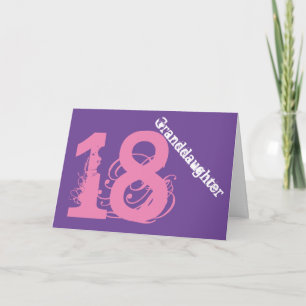 Großtochter, 18. Geburtstag, weiß, rosa, lila. Karte