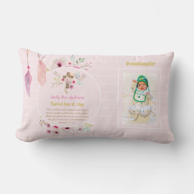 Großtochter FOTO Taufe Christening Pink Lendenkissen (Vorderseite)