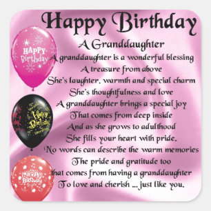 Großtochter Gedicht - Happy Birthday Design Quadratischer Aufkleber