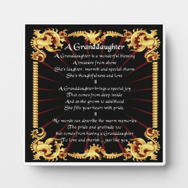Großtochter Gedicht Plaque - Schwarzes Design Fotoplatte (Vorderseite)
