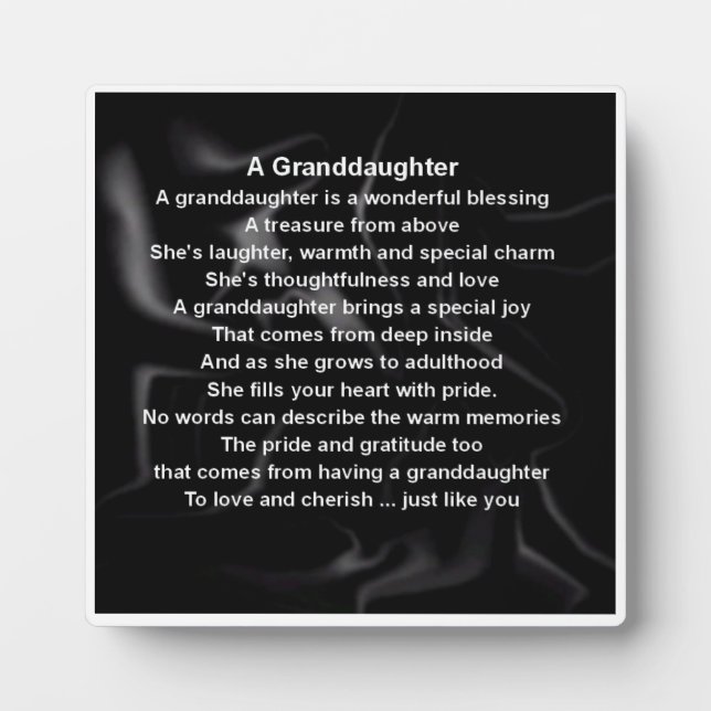 Großtochter Gedicht Plaque - Schwarzes Seidendesig Fotoplatte (Vorderseite)