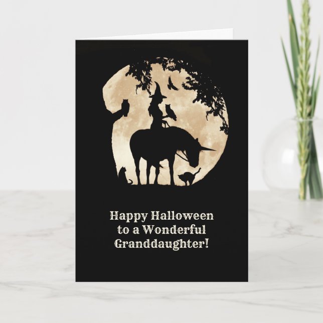Großtochter Halloween Hexe und Unicorn Karte (Vorderseite)