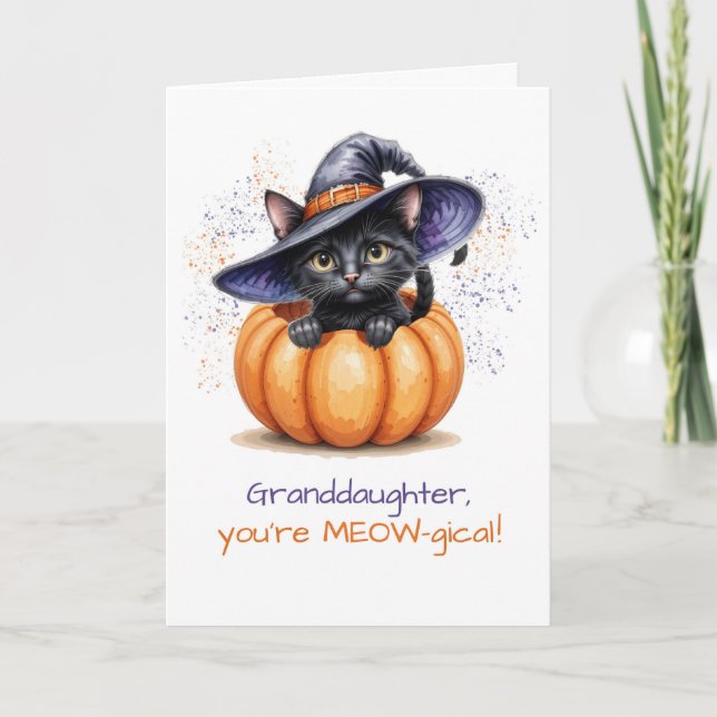 Großtochter Halloween Niedliche Katze in Pumpkin Karte (Vorderseite)