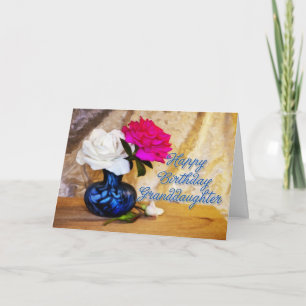 Großtochter, Happy Birthday mit bemalten Rose Karte