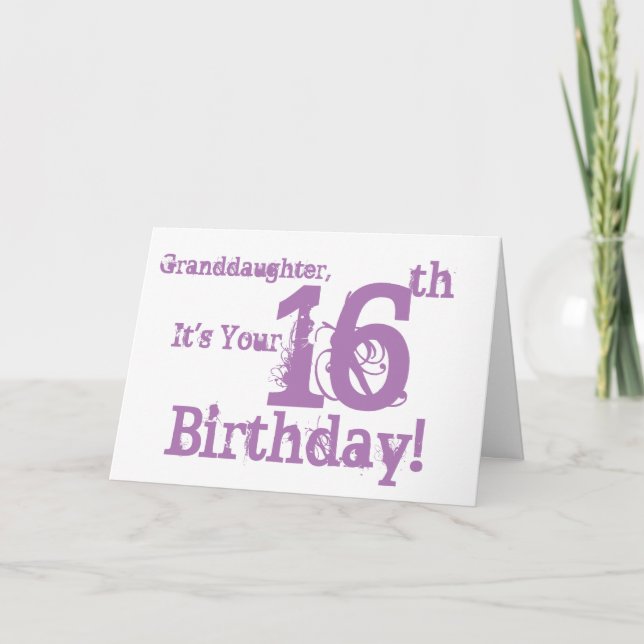 Großtochter hat lila 16. Geburtstag. Karte (Vorderseite)