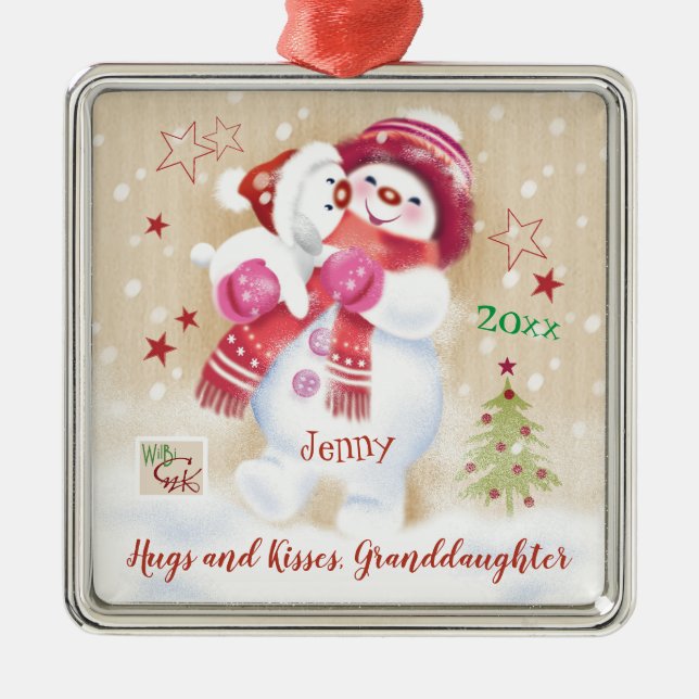 Großtochter, Schneekinderhühner Welpe, Weihnachten Ornament Aus Metall (Vorne)